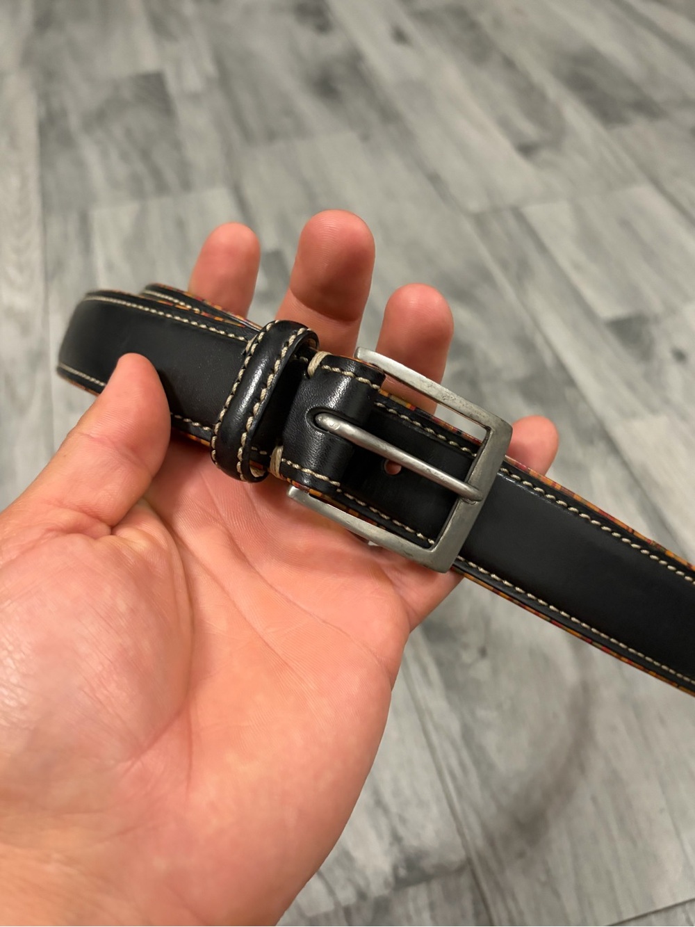 Paul Smith Black Leather Belt with Contrast Stitching and Silver Buckle Sz 36